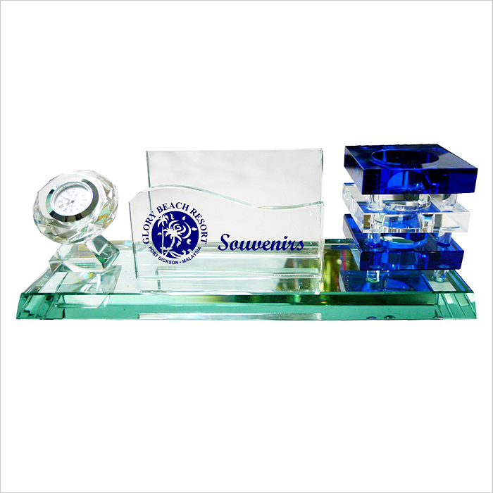 8077 - Crystal Pen Holder & NC Holder With Clock