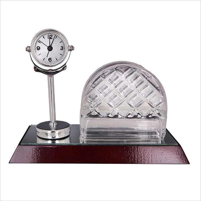 8239  - Crystal Name Card Holder With Clock