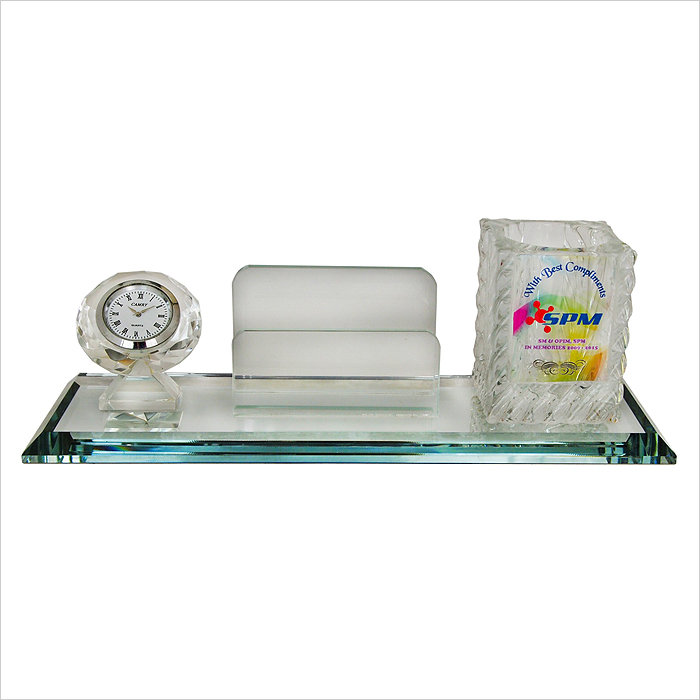 8274 - Crystal Pen Holder & NC Holder With Clock