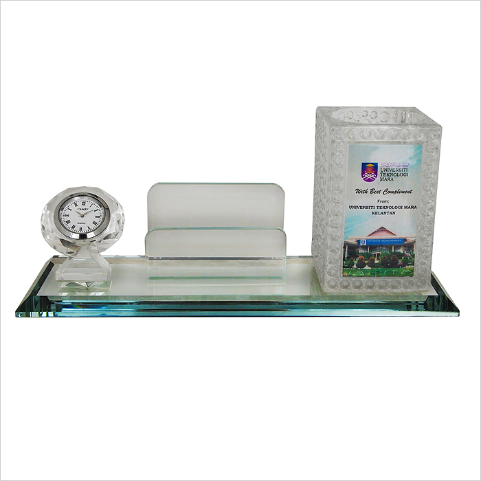 8275 - Crystal Pen Holder & NC Holder With Clock