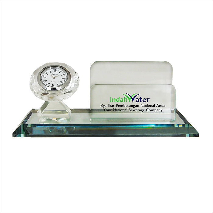 8279 - Crystal Name Card Holder With Clock