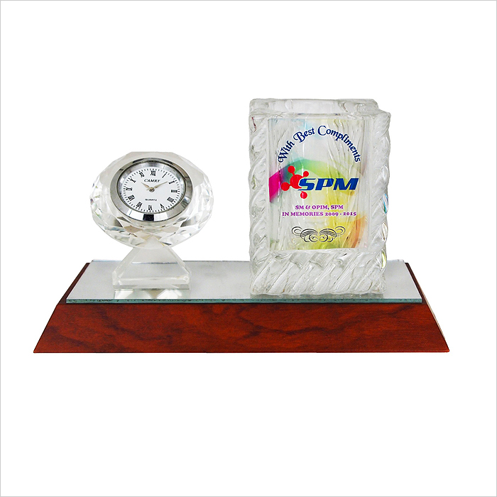 8280 - Crystal Pen Holder With Clock