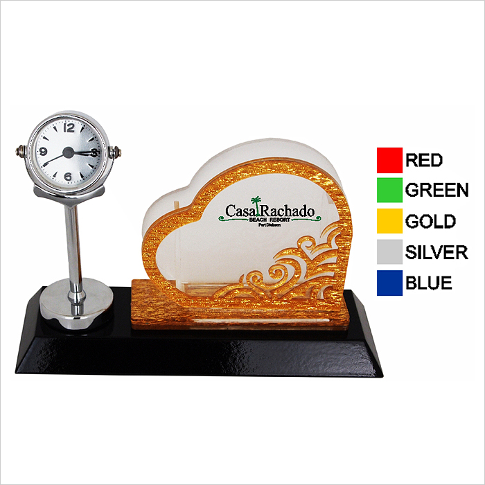 7111 - Wooden Acrylic Namecard Holder With Clock