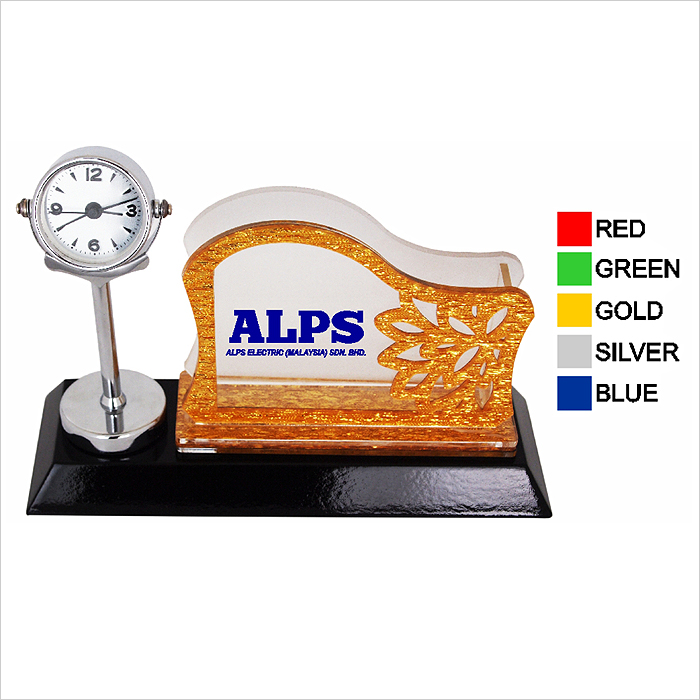 7112 - Wooden Acrylic Namecard Holder With Clock