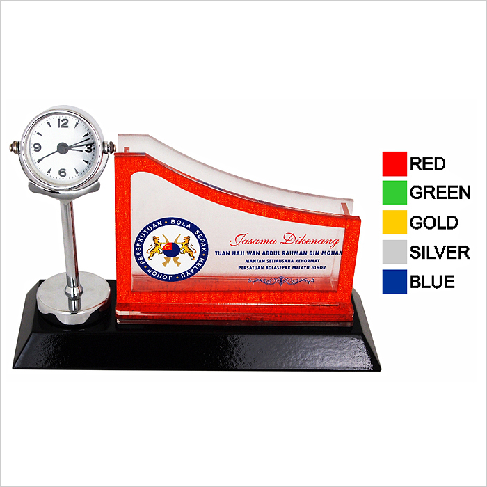 7113  - Wooden Acrylic Namecard Holder With Clock