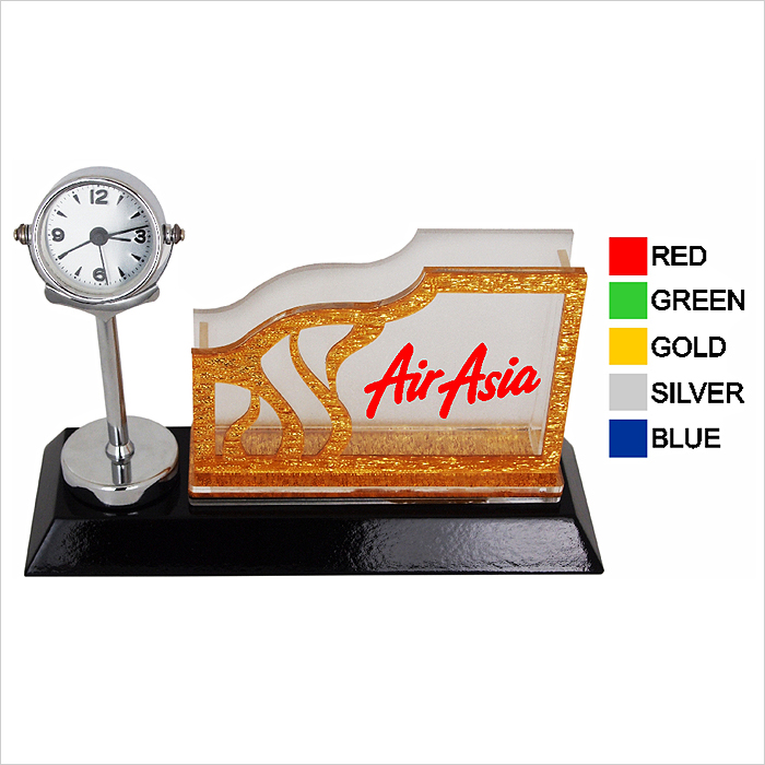 7114 - Wooden Acrylic Namecard Holder With Clock