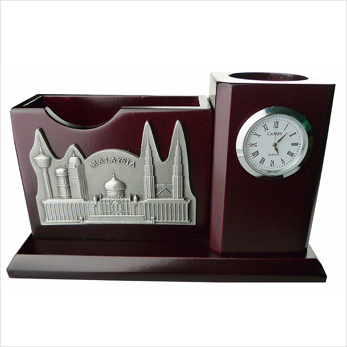 PW001 - Wooden Pen Holder & Memo Holder With Clock