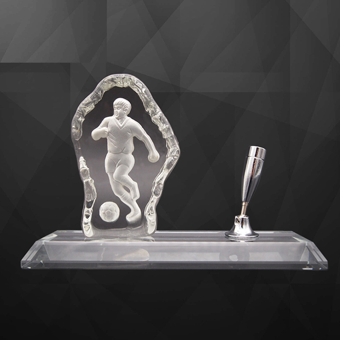 Football Crystal Paper Weight With Pen Holder