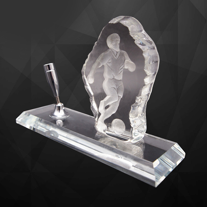 Football Crystal Paper Weight With Pen Holder