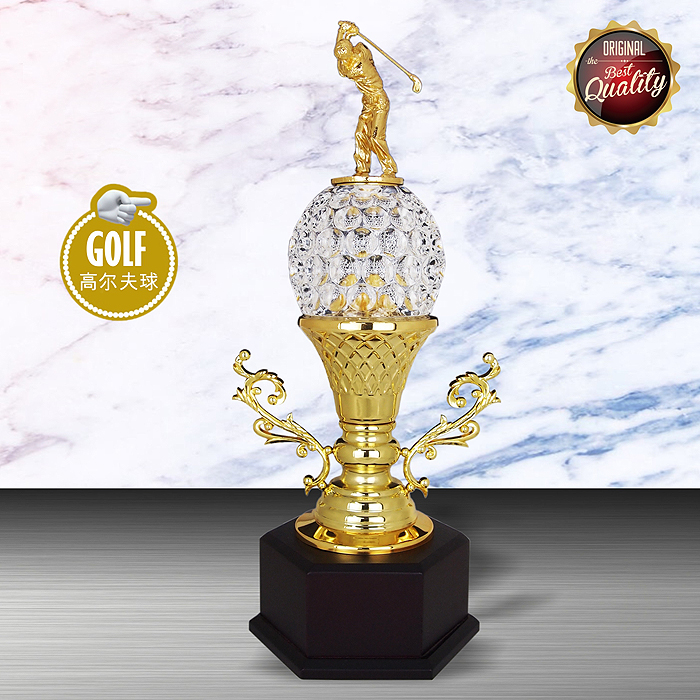 WS6139 - Exclusive White Silver Trophy With Crystal (Golfer)